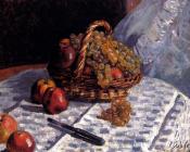 阿尔弗莱德 西斯莱 : Still Life, Apples And Grapes